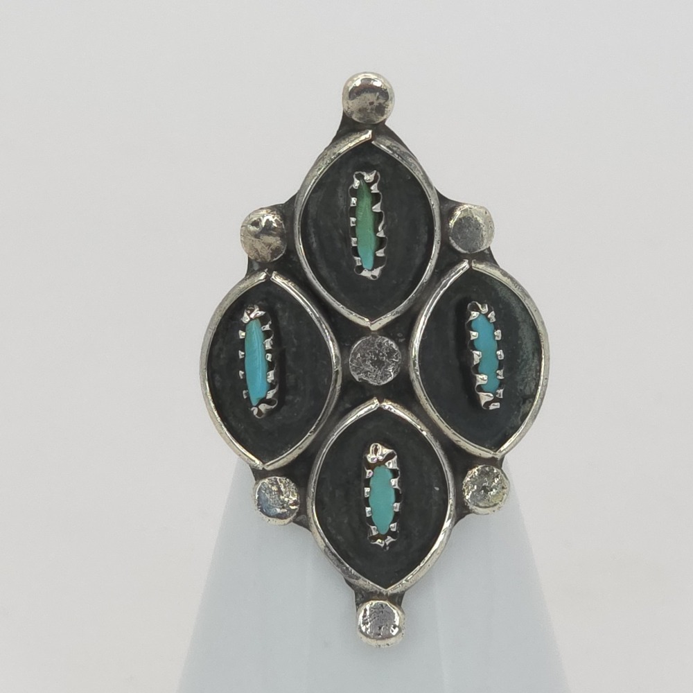 925 STERLING Silver Zuni Ring Petit Point Native American SZ 4.25 Blue 5.47g